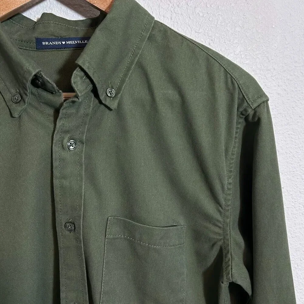 Brandy Melville Stephanie Cargo Shirt Jacket Shacket Army Green Oversized OS - Picture 5 of 9